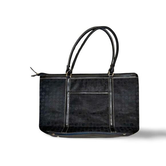 Merona Black Oversized Leather Laptop Briefcase Tote - Picture 1 of 5